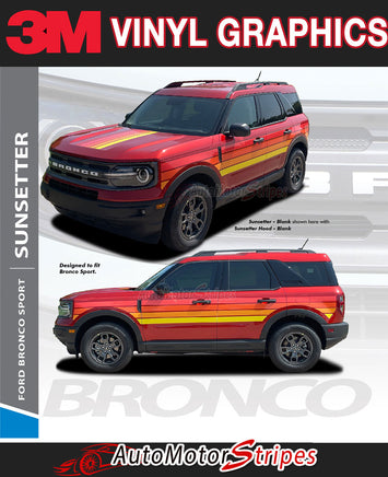 Detailed view of 2021-2026 Ford Bronco Sport SUNSETTER DIGITAL Side Body Door Vinyl Graphics with Hood Stripes Decals Kit