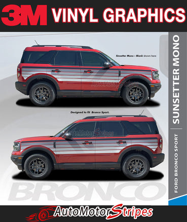 Detailed view of 2021-2026 Ford Bronco Sport SUNSETTER DIGITAL MONO Side Body Door Vinyl Graphics with Hood Stripes Decals Kit