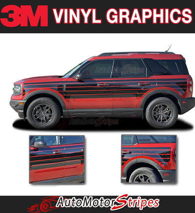 Detailed view of 2021-2026 Ford Bronco Sport SUNSETTER SOLID COLOR Side Body Door Vinyl Graphics with Hood Stripes Decals Kit