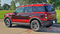 Detailed view of 2021-2026 Ford Bronco Sport SUNSETTER SOLID COLOR Side Body Door Vinyl Graphics with Hood Stripes Decals Kit