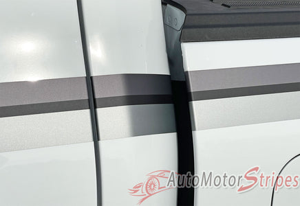 Detailed view of 2021-2026 Ford F-150 FP700 Side Door Stripes Vinyl Body Decals 3M Graphics - ENFORCER BLACK/GRAY