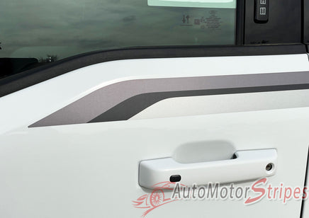 Detailed view of 2021-2026 Ford F-150 FP700 Side Door Stripes Vinyl Body Decals 3M Graphics - ENFORCER BLACK/GRAY