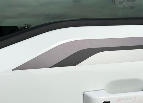 Detailed view of 2021-2026 Ford F-150 FP700 Side Door Stripes Vinyl Body Decals 3M Graphics - ENFORCER BLACK/GRAY