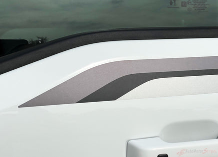 Detailed view of 2021-2026 Ford F-150 FP700 Side Door Stripes Vinyl Body Decals 3M Graphics - ENFORCER BLACK/GRAY
