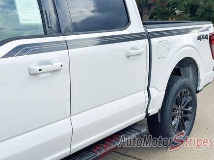 Detailed view of 2021-2026 Ford F-150 FP700 Side Door Stripes Vinyl Body Decals 3M Graphics - ENFORCER SOLID COLOR