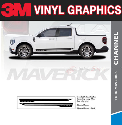 3M vinyl graphics advertisement for Ford Maverick with a white truck side view.