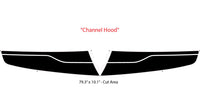 Diagram of a 'Channel Hood' with dimensions on a white background