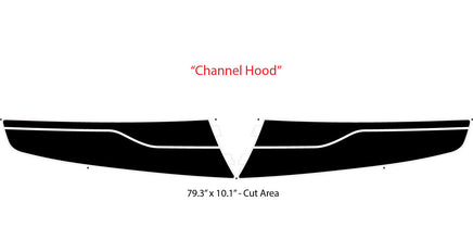 Diagram of a 'Channel Hood' with dimensions on a white background