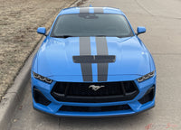 View of 2024-2026 Ford Mustang GT Racing Stripes Hood PREMIUM RALLY SOLID COLOR Vinyl Graphics 3M Decals