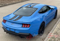 View of 2024-2026 Ford Mustang GT Racing Stripes Hood PREMIUM RALLY SOLID COLOR Vinyl Graphics 3M Decals
