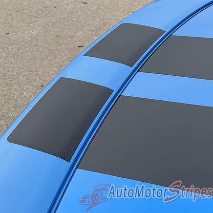 View of 2024-2026 Ford Mustang GT Racing Stripes Hood PREMIUM RALLY SOLID COLOR Vinyl Graphics 3M Decals
