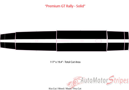 View of 2024-2026 Ford Mustang GT Racing Stripes Hood PREMIUM RALLY SOLID COLOR Vinyl Graphics 3M Decals