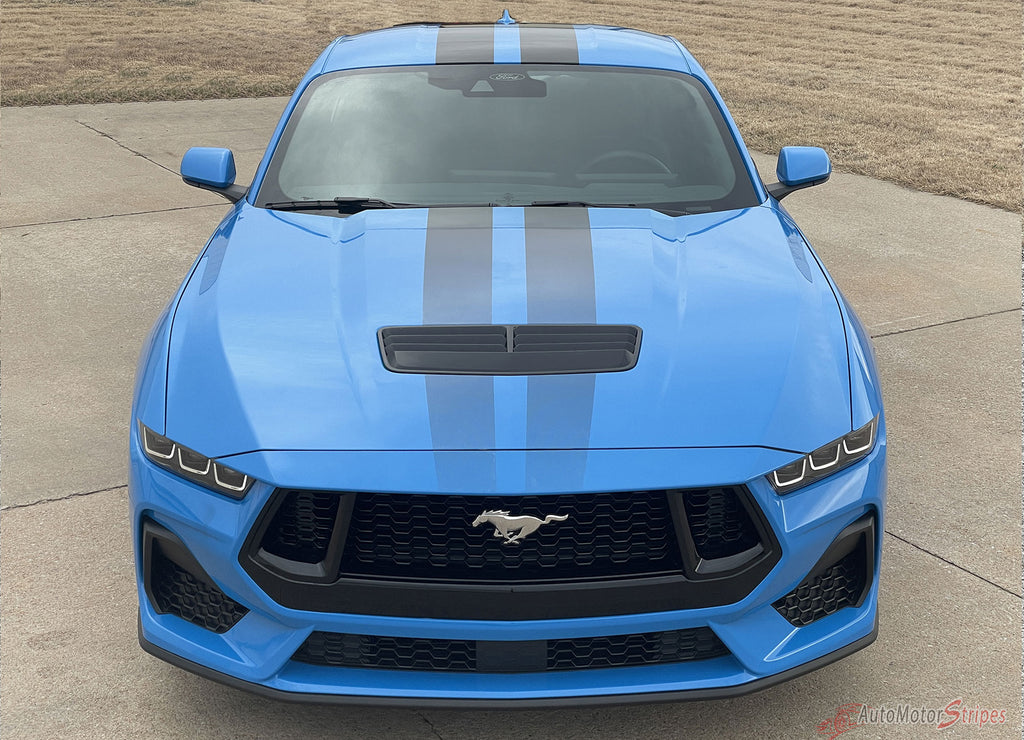 2024 Ford Mustang GT Racing Stripes Hood PREMIUM RALLY FADED Vinyl Graphics 3M Decals