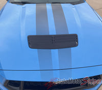 View of 2024-2025 Ford Mustang GT Racing Stripes Hood PREMIUM RALLY FADED Vinyl Graphics 3M Decals