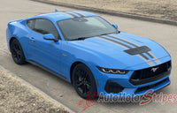 View of 2024-2025 Ford Mustang GT Racing Stripes Hood PREMIUM RALLY NEUTRAL Vinyl Graphics 3M Decals
