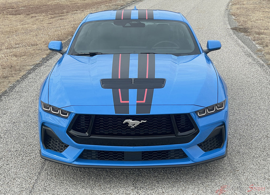 2024 Ford Mustang GT Racing Stripes Hood PREMIUM RALLY REDLINE Vinyl Graphics 3M Decals