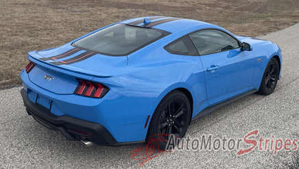 View of 2024-2025 Ford Mustang GT Racing Stripes Hood PREMIUM RALLY REDLINE Vinyl Graphics 3M Decals