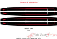 View of 2024-2025 Ford Mustang GT Racing Stripes Hood PREMIUM RALLY REDLINE Vinyl Graphics 3M Decals