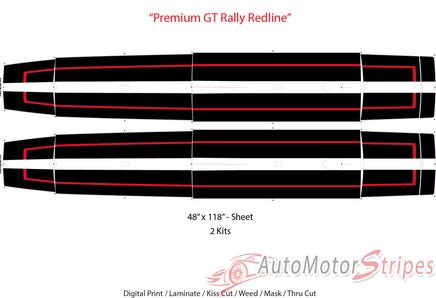 View of 2024-2025 Ford Mustang GT Racing Stripes Hood PREMIUM RALLY REDLINE Vinyl Graphics 3M Decals