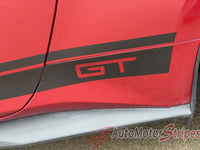 View of 2024-2025 Ford Mustang Side Door Lower Rocker Panel Stripes COAST Body Decals 3M Vinyl Graphics