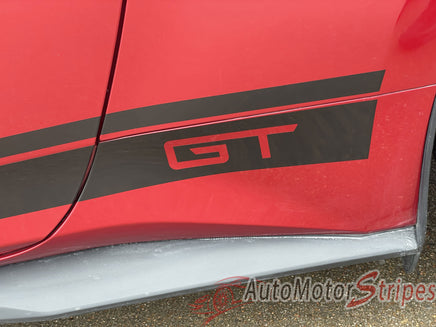 View of 2024-2025 Ford Mustang Side Door Lower Rocker Panel Stripes COAST Body Decals 3M Vinyl Graphics