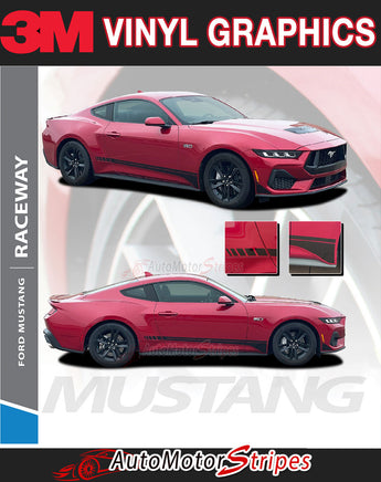 View of 2024-2026 Ford Mustang Side Door Lower Rocker Panel Stripes RACEWAY Body Decals 3M Vinyl Graphics