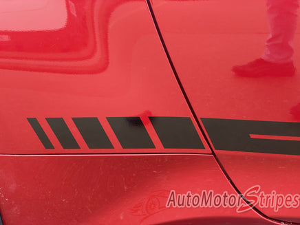View of 2024-2026 Ford Mustang Side Door Lower Rocker Panel Stripes RACEWAY Body Decals 3M Vinyl Graphics
