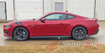 View of 2024-2026 Ford Mustang Hood to Fender Stripes PONY DOUBLE BAR Hood Decals Vinyl Graphics 3M