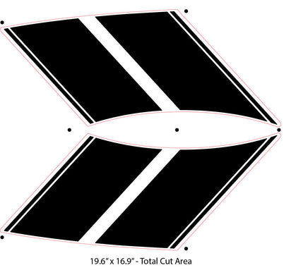 View of 2024-2026 Ford Mustang Hood to Fender Stripes PONY DOUBLE BAR Hood Decals Vinyl Graphics 3M