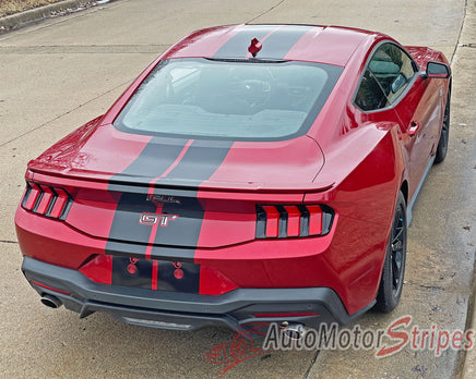 View of 2024-2026 Ford Mustang GT Racing Stripes Hood PERFORMANCE RALLY Vinyl Graphics 3M Decals