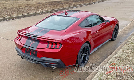 View of 2024-2026 Ford Mustang GT Racing Stripes Hood PERFORMANCE RALLY Vinyl Graphics 3M Decals