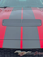 View of 2024-2026 Ford Mustang GT Racing Stripes Hood PERFORMANCE RALLY Vinyl Graphics 3M Decals