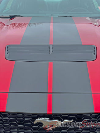 View of 2024-2026 Ford Mustang GT Racing Stripes Hood PERFORMANCE RALLY Vinyl Graphics 3M Decals