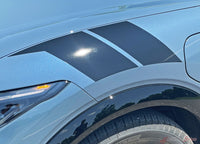 View of 2021-2026 Ford Mustang Mach-E Hood to Fender Stripes BREAKER ARC Bar Hood Decals Vinyl Graphics Kit