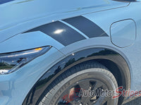 View of 2021-2026 Ford Mustang Mach-E Hood to Fender Stripes BREAKER ARC Bar Hood Decals Vinyl Graphics Kit