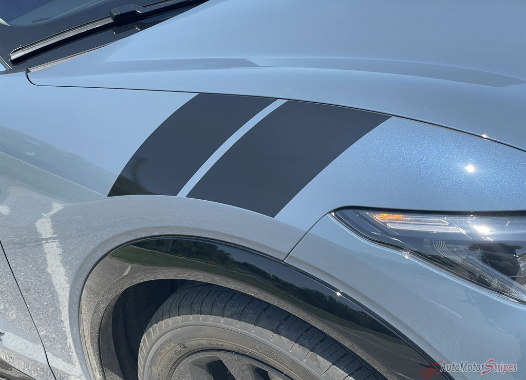 2021-2024 Ford Mustang Mach-E Hood to Fender Stripes BREAKER DOUBLE BAR Hood Decals Vinyl Graphics Kit
