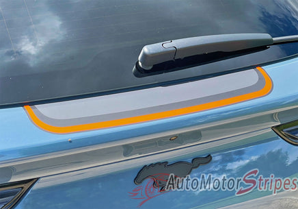 View of 2021-2026 Ford Mustang Mach-E Hood Stripes MACH SONIC DIGITAL Trunk and Side Rocker Rally Decals Vinyl Graphics Kit