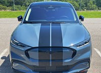 View of 2021-2026 Ford Mustang Mach-E Racing Stripes Hood RALLY Stripes Vinyl Graphics 3M Decals