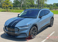 View of 2021-2026 Ford Mustang Mach-E Racing Stripes Hood RALLY Stripes Vinyl Graphics 3M Decals
