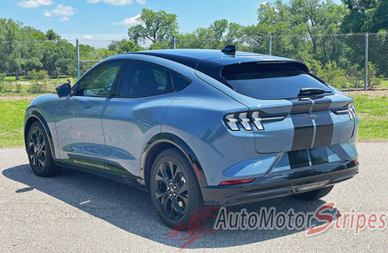 View of 2021-2026 Ford Mustang Mach-E Racing Stripes Hood RALLY Stripes Vinyl Graphics 3M Decals