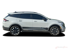 Side view of a 2023-2026 Kia Sportage with black accents on a white background