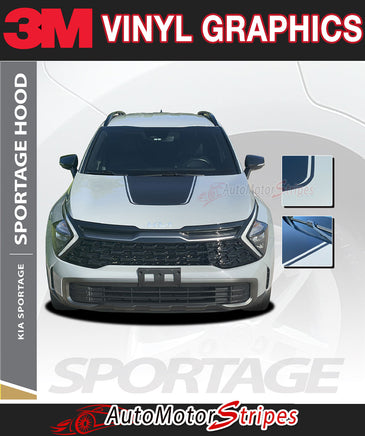 2023-2026 Kia Sportage with 3M vinyl graphics on a white background, featuring AutoMotorStripes branding.