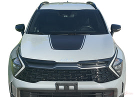 Front view of a 2023-2026 Kia Sportage with a black hood stripe on a white background