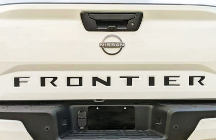 Rear view of 2022-2026 Nissan Frontier Tailgate Text Letters Decals Vinyl Graphics Stripes Kit