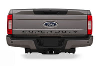 Back view of a Ford Super Duty truck on a white background, 2023-2026 Ford F-250 Super Duty Rear Tailgate Letter Decals Text Stripes Vinyl Decal 3M Graphics