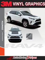 View of 2019-2025 Toyota RAV4 ZENITH HOOD Decals Accent Stripes 3M Vinyl Graphics Kit
