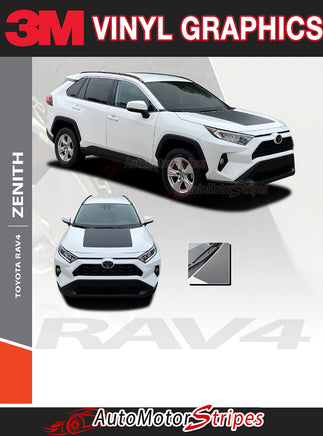 View of 2019-2025 Toyota RAV4 ZENITH HOOD Decals Accent Stripes 3M Vinyl Graphics Kit