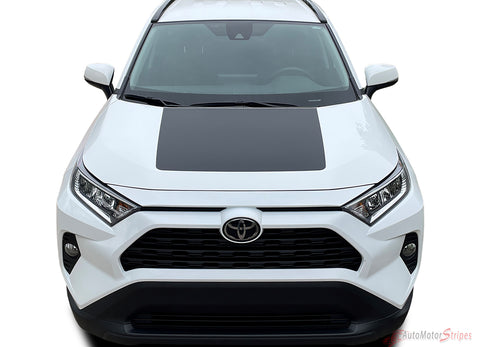 View of 2019-2025 Toyota RAV4 ZENITH HOOD Decals Accent Stripes 3M Vinyl Graphics Kit