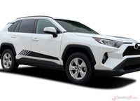 View of 2019-2025 Toyota RAV4 SPLINTER Side Door Body Decals Accent Stripes 3M Vinyl Graphics Kit