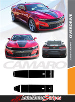 Detailed view of 2019-2024 Chevy Camaro Racing Stripes Overdrive Center Decals Vinyl Graphics Kit Wide Hood Roof Trunk Spoiler Rally
